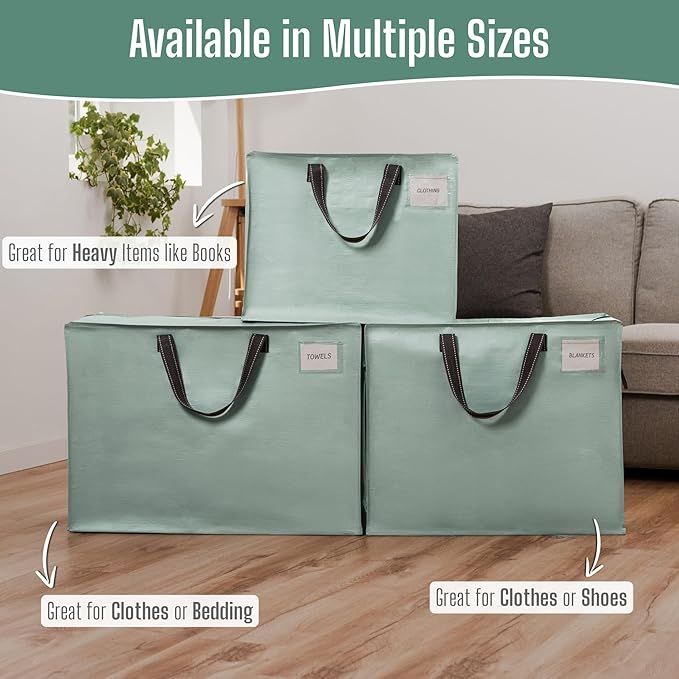 VENO 4 Pack Heavy Duty Moving Bags, Storage Bags, Packing Supplies, Top Zipper, Storage Totes for Camping, Clothes, Bedding, Comforters, Pillows (22 Gallon Light Green, 4 Pack)