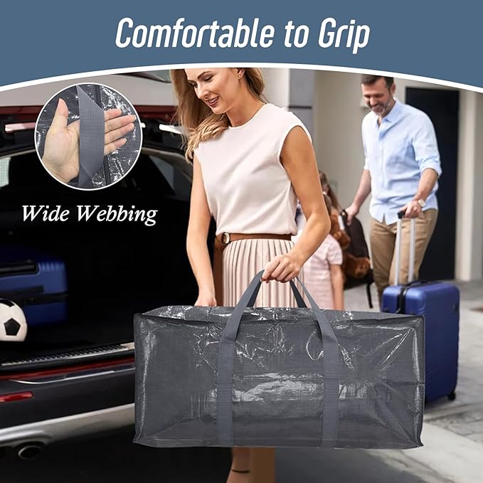 6 Pack Extra Heavy Duty Large Moving Bags with Strong Zipper & Comfortable, Gray