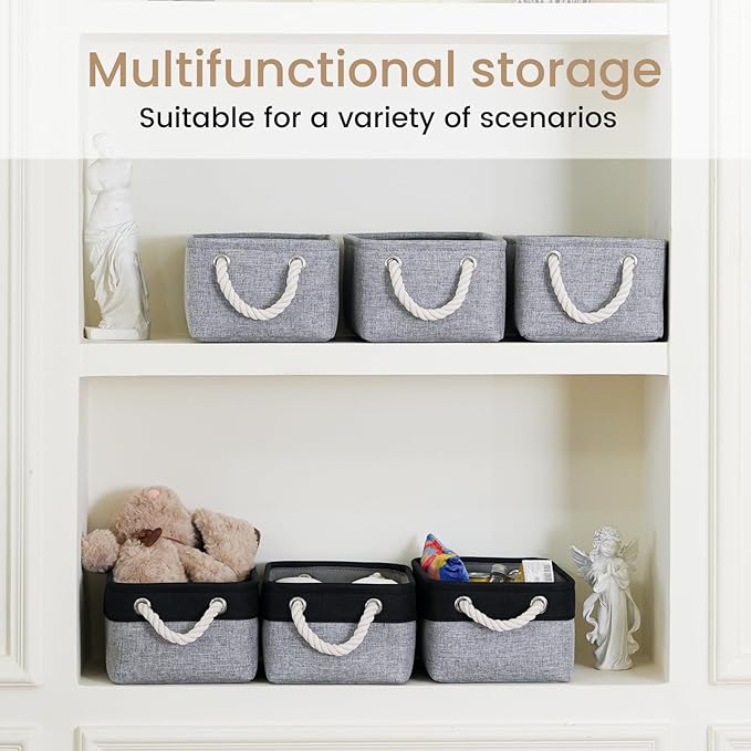 Storage Baskets for Shelves 11.8x7.9x5.2 Inch, Foldable Fabric Storage Bins with Handles, Small Storage Baskets for Organizing Closet, Office, Home Organization (1-Pack, Gray)