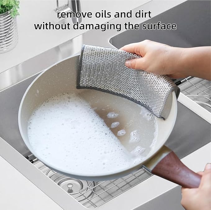 Mesh Microfiber Cleaning Cloths, Wire Dishwashing Rags, Multipurpose Kitchen Scrubbers, Wet and Dry Use