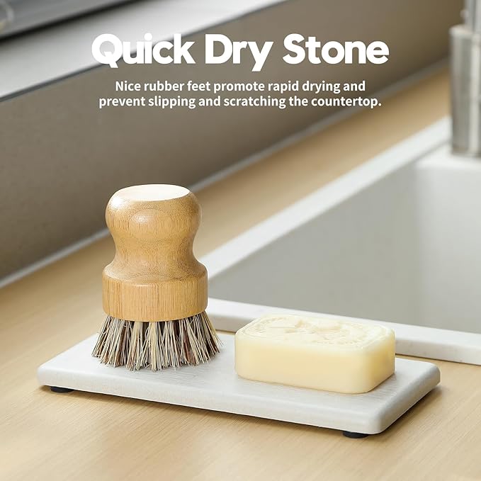 2PCS 7"x3.5" Water Absorbing Bathroom Sink Vanity Trays, Diatomite Stone Quick Drying Mat for Kitchen Counter, Dish Rack Dispenser Sponge Holder Caddy Organizer, Beige, 7"x3.5"