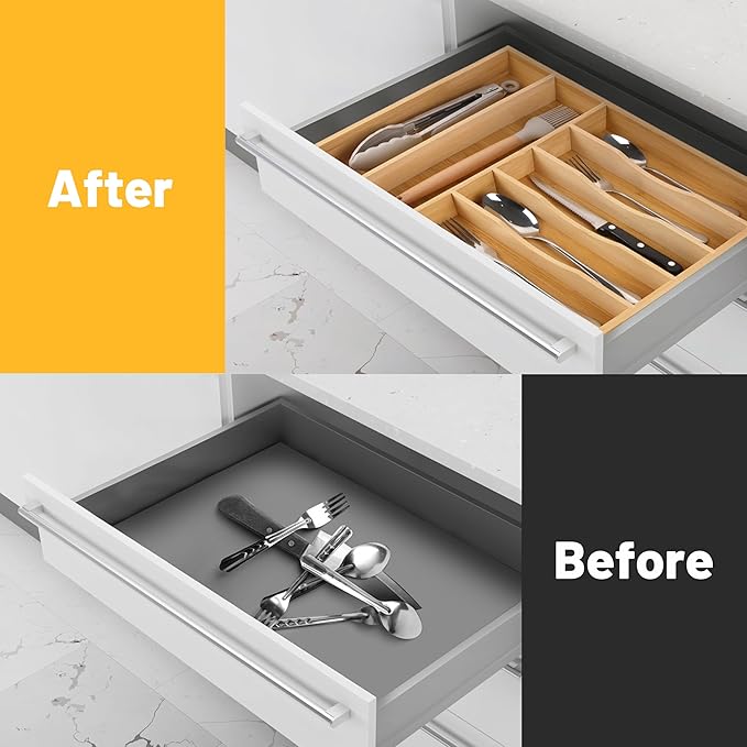 Kitchen Bamboo Silverware Organizer, Kitchen Drawer Organizer, Natural