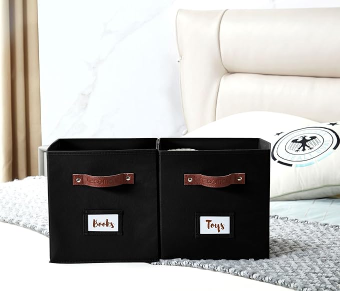 Storage Cubes, 13x13x13 Storage Cube Bins with Labels, 13" / 6pcs, Black