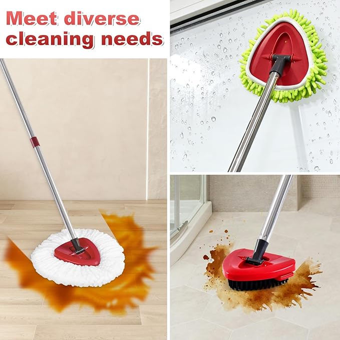 Spin Mop Replacement Head Base Scrub Brush Handle, 4-Section 30-to-58 inch Mop Replacement Stick Compatible with Ocedar Handle for Easy Wring Mops Refills 7 Pack