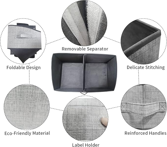 3 Packs Closet Storage Bins - Trapezoid Large Storage Box - Foldable Fabric Baskets for Organizing Clothes - Baby Toiletry, Toys, Towel, DVD, Book (Dark Grey, 20 x 11.2 x 8.3 inches)