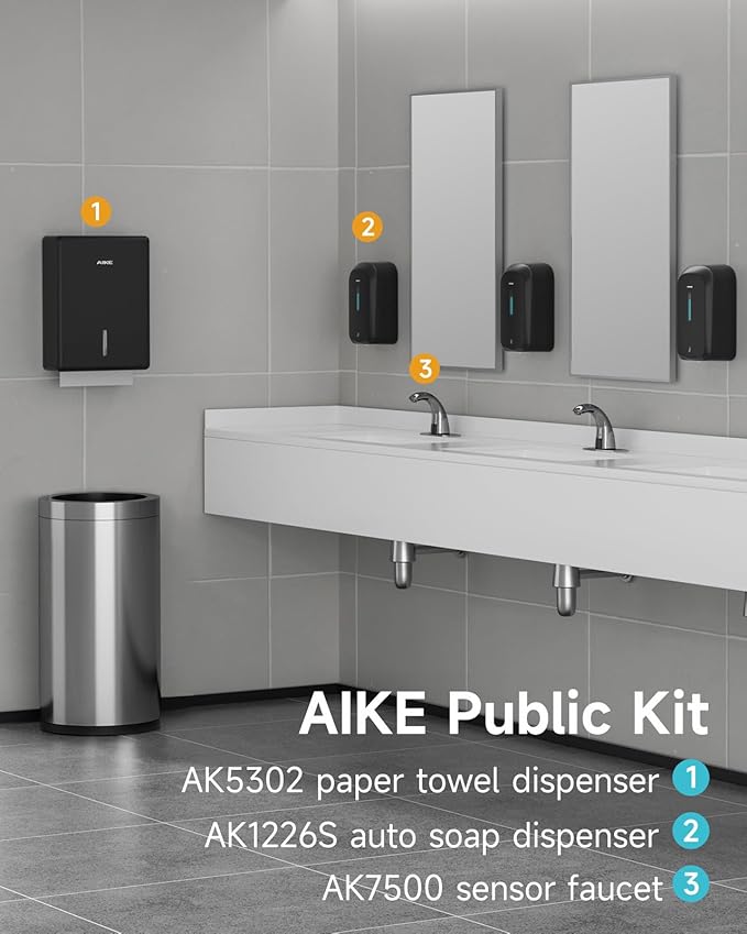 AIKE 33.8oz Automatic Wall Mount Liquid Soap Dispenser with Commercial ABS Construction, Model AK1226S(Black)