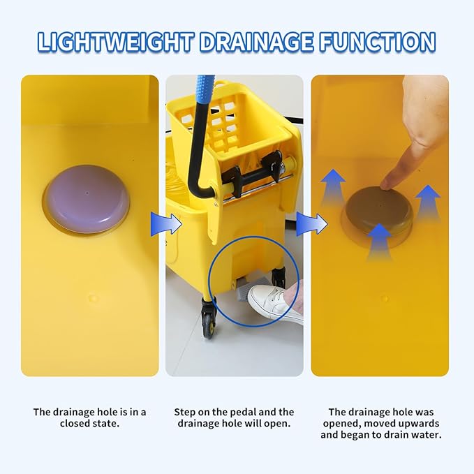 35QT Side-Press Mop Bucket and Wringer Combo on Wheels, Yellow,Including One Heavy Duty Industrial Mop and One Set Large Rubber Cleaning Gloves