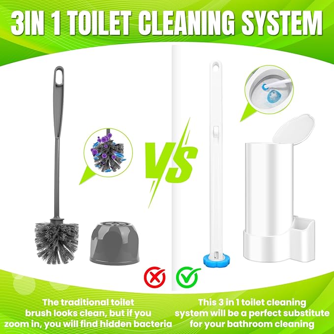 Disposable Toilet Bowl Wand Refills, Toilet Brush and Holder, Disposable Toilet Brush Heads for Bathroom Cleaning, 48 Count