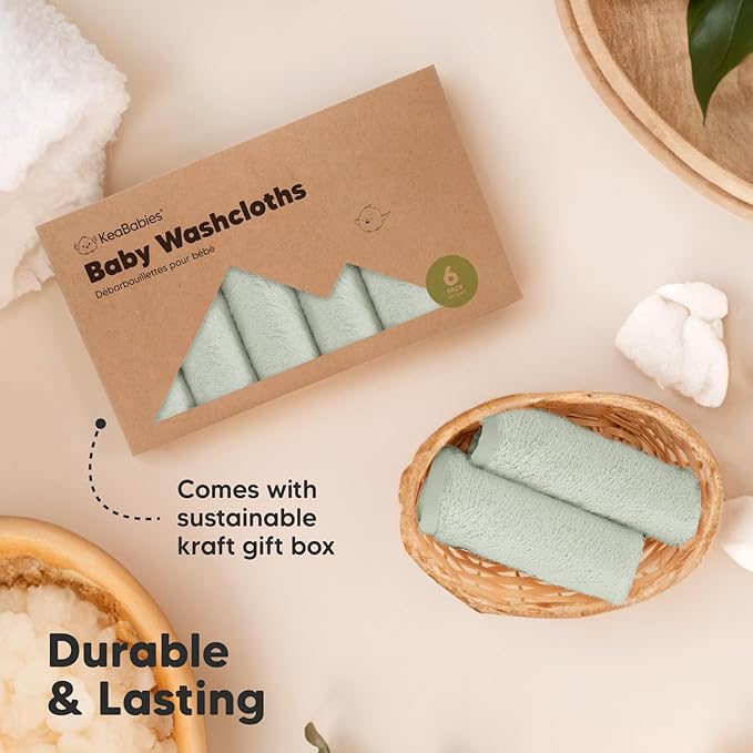 6-Pack Baby Washcloths – Soft Absorbent Viscose from Bamboo Washcloths for Face, Body, Baby Towels for Newborn, Kids, Toddlers, Infant, Gentle on Sensitive Skin, 10x10 Reusable Face Towels (Dove)