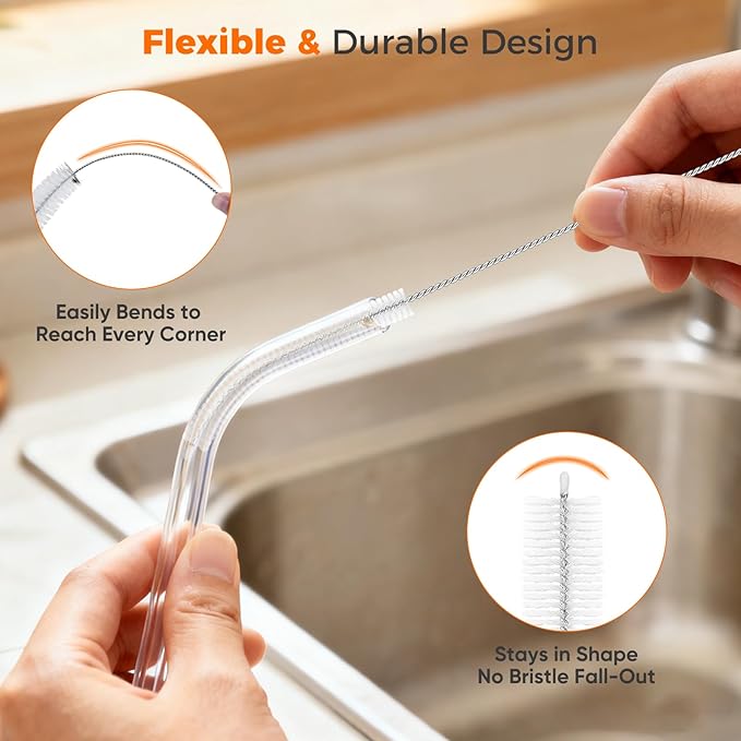 10-Packs Premium Straw Cleaner Brush in Mixed Sizes, 8IN Long Reusable Stainless Steel Cleaning Brushes Set with Soft Sturdy Nylon Bristles for Metal