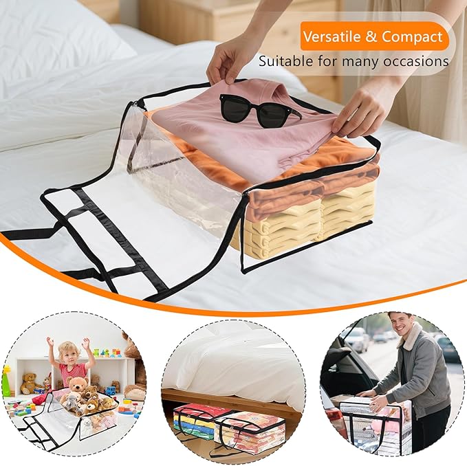 4 Pack Clear Clothes Storage Bags, Vinyl Blanket Storage Containers with Heavy Duty Zipper, Foldable Moving Bags, Closet Organizers for Bedding, Clothing, Comforters, Linens, Duvet (40L)