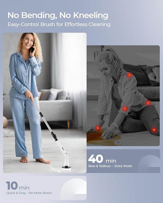 MayKing Electric Spin Scrubber with 9 Brush Heads, 3-Angle & 4-Length Adjustable Cordless Power Scrubber, 3-Speed & Battery LED Display, Electric Scrubber for Cleaning Bathroom Bathtub Floor Tiles