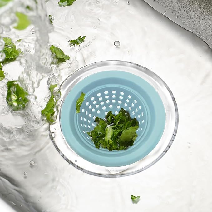 Silicone Strainer for Kitchen Sink, 2 Pack, Stainless Steel Reinforced, Basket Strainer, Drain Cover, Food Catcher, Debris Trap