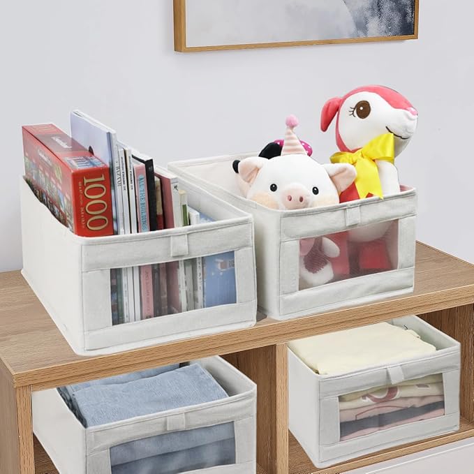 4 Pack Linen Storage Bins, Storage Containers for Organizing Clothing, Jeans