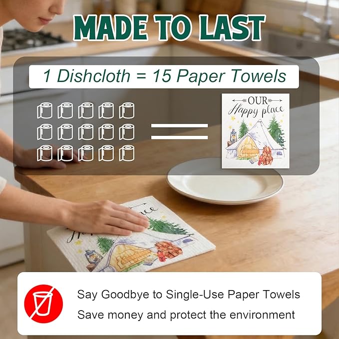Lsnisni Swedish Dishcloths for Kitchen, 6 Pack Swedish Dish Cloths, Reusable Paper Towels, Washable Kitchen Cloth, Biodegradable, Super Absorbent, Quick Drying