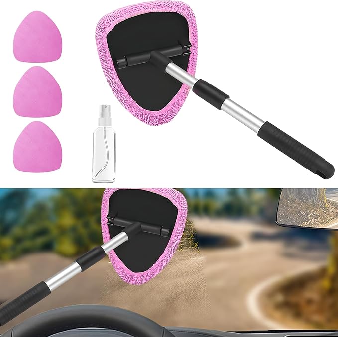 Car Window Cleaner, Car Cleanser Brush, Car Accessories Car Cleaning Supplies Tools, Car Cleaning Kit with Extendable Handle, Microfiber Cloth