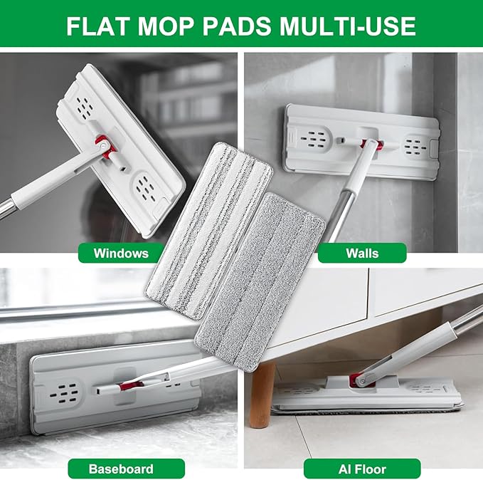 Flat Mop Pads, 5 Pack 13" X 4.9" Flat Mop Microfiber Mop Head/Refill/Pad, Washable Squeeze Cleaning Mop Pads Replacement Heads - White and Grey…