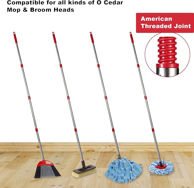 Spin Mop Replacement Handle - 4 Section Mop or Broom Handle/Stick Compatible with O Cedar Spin Mop Refills and Brooms, 30" to 59", American Threaded Joint End (Mop Head Not Included)
