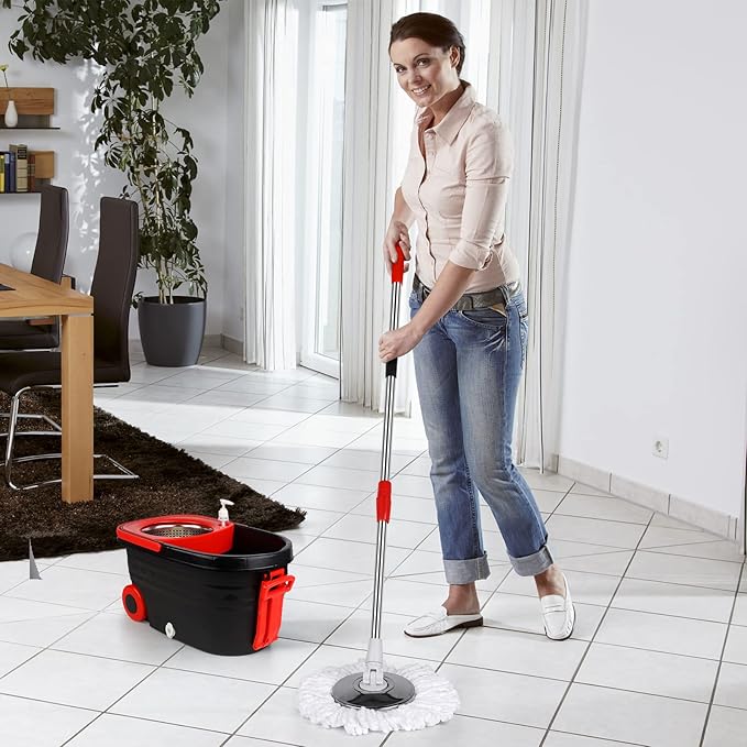 Spin Mop and Bucket with Wringer Set on Wheels, 360° Spinning Mop Bucket System with 3 Microfiber Mop Replacement Heads and 61" Stainless Steel Adjustable Handle for Floor Cleaning (25QT)