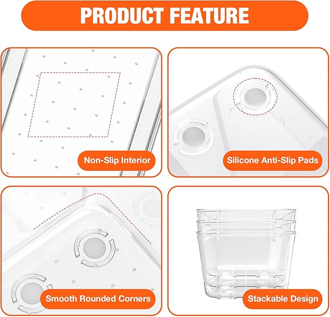 9 PCS Clear Plastic Drawer Organizers Set with Non-Slip Pads