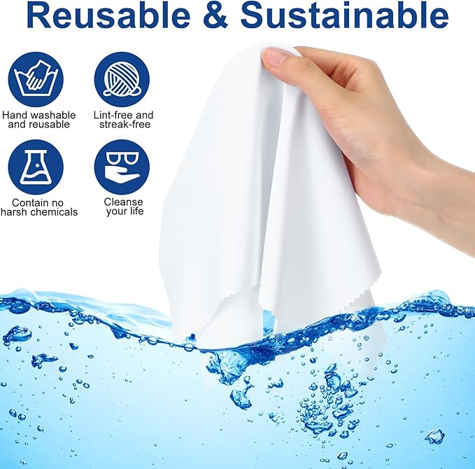 Frienda 12 Pack Large Microfiber Glass Cleaning Cloths 12 x 12 Inch Oversized Eyeglass Sunglasses Cleaning Cloths for Electronics Glasses Screens and Lenses(White)