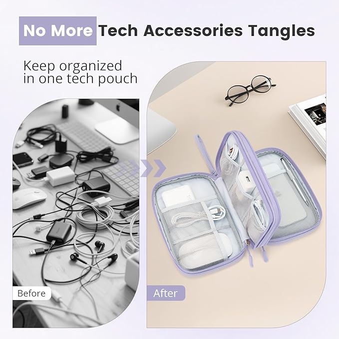 Skycase Tech Pouch - Lightweight Electronics Organizer Travel Case - Double Layers Cable Organizer - All-in-One Storage Bag for Charger, Cord, Phone, Flash Drive, Essentials