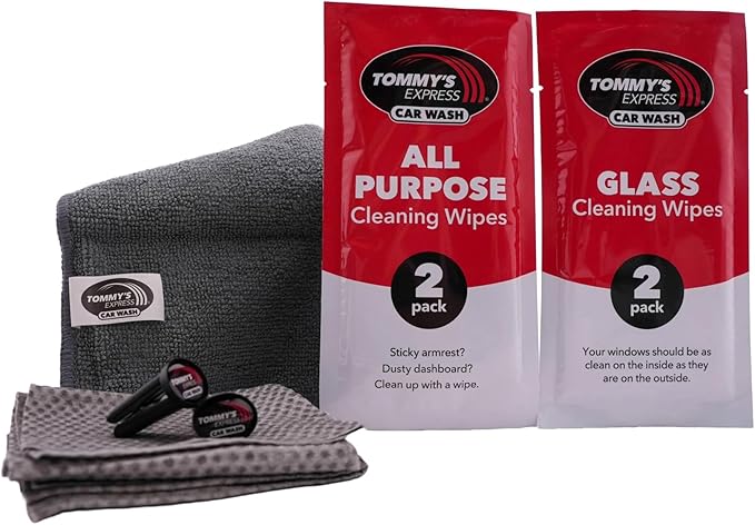 Tommy's Express Interior Detail Kit - Microfiber Cloth, 2X Shop Towels, 2X All-Purpose Wipes