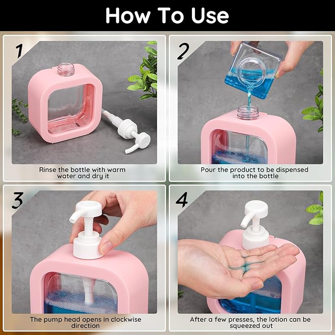 Segbeauty 2pcs Refillable Soap Dispenser for Kitchen,16.9oz Empty Hand Soap Dispenser, 500ml Liquid Soap Dispensers for Bathroom, Pink Lotion Bottle for Kitchen Sink with Pump and Waterproof Labels