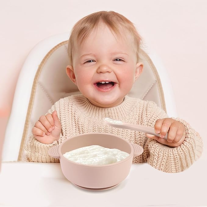 Eascrozn Silicone Baby Feeding Set, 3 Pack Baby Bowls with Suction and 3 Pack Baby Spoons for Babies Toddlers Kids, BPA Free, Baby Utensils Feeding Supplies, Microwave and Dishwasher Safe