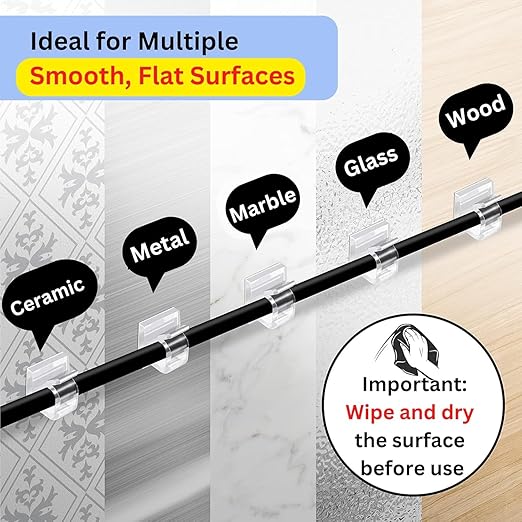 [100Pcs] Outdoor Light Clips, Adhesive Cable Clips for Wall, Wire Holder Cable Management Cord Organizer Hooks, Christmas Light Clips for Outside, Hooks for Outdoor String Lights Clips (Clear, Small)