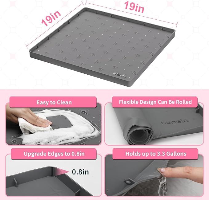 Under Sink Mat 19"×19" Waterproof Silicone Cabinet Liner & Sink Protector, Gray