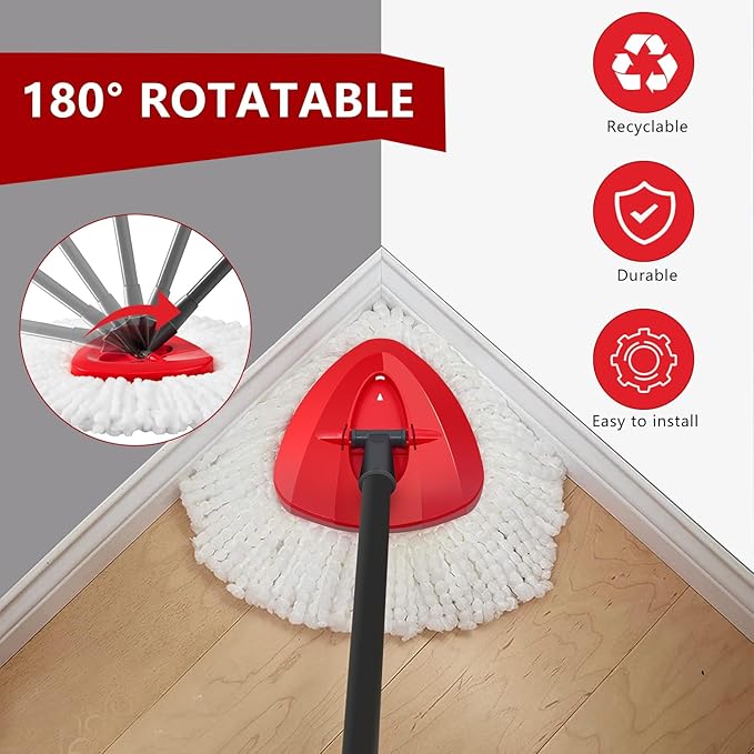 Easywring 1-Tank System,Mop Replacement Heads for O-Ceda Mop Replace Head, Spin Mop Heads Replacements, Microfiber Spin Mop Refills, Easy Cleaning Mop Head Replacement (Red Mop Base 1pcs)
