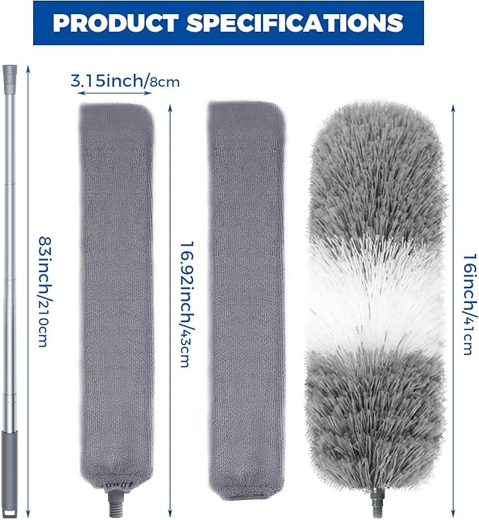 4 x Dusters - 2-in-1 Microfiber & Retractable Gap Cleaner (30-100" Pole)