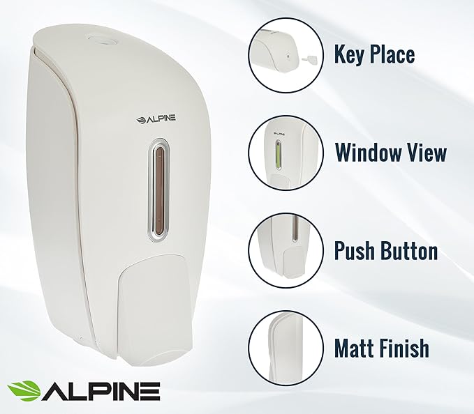 Alpine Manual Soap Dispenser Wall Mount - Commercial Soap Dispenser Wall Mounted for Liquid Soap & Hand Sanitizer in Bathroom, Kitchen, Refillable Large 800 ml Capacity (White)