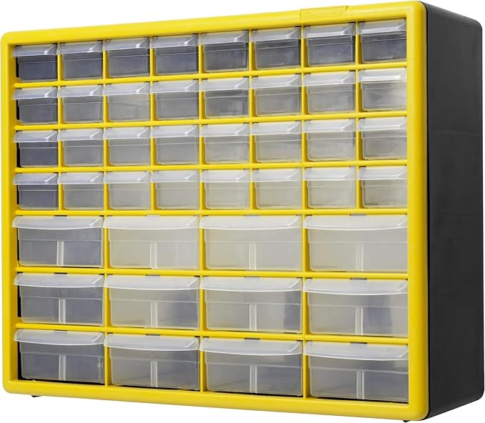 Akro-Mils 44-Drawer Plastic Drawer Storage Cabinet for Garage Organization, Bead Organizer, Building Bricks Storage, Teacher Toolbox, Makeup Organizer, 20" W x 6" D x 16" H, 10144 Yellow