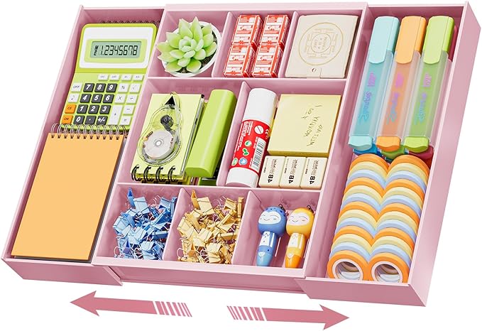 Expandable Desk Drawer Organizer, Pink
