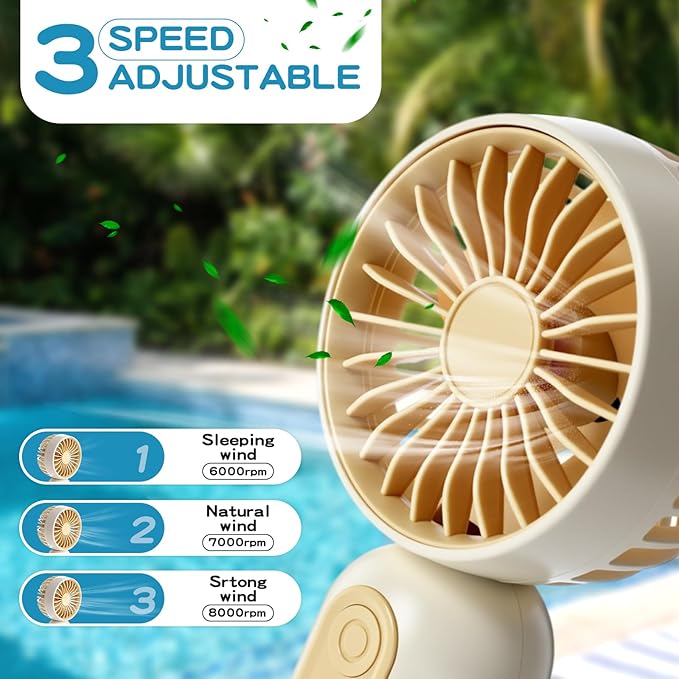 Rossesay 6 Pcs Mini Portable Fan Bulk Cute Handheld Lightweight Small Little Personal Hand Eyelash Fan 3 Speeds USB Rechargeable for Women Men Indoor Outdoor Makeup Travel (Beige)