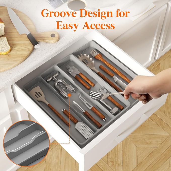 Lifewit Utensil Organizer for Kitchen Drawer, Expandable Cooking Silverware Tray, Adjustable Cutlery Flatware Holder