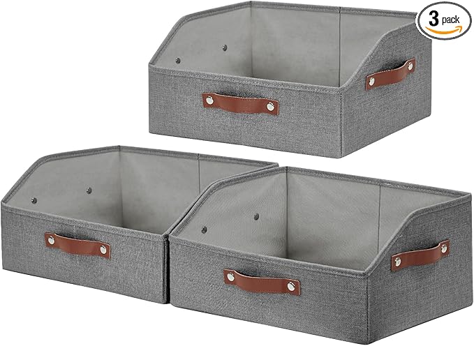 Closet Organizers and Storage, Linen Trapezoid Storage Bins with Handles, Gray