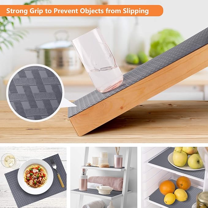 Shelf Liners for Kitchen Cabinets Refrigerator Liners Waterproof & Oil-Proof Kitchen Cupboard Liner Non-Slip Drawer Mats EVA Material Non Adhesive Fridge Liner for Shelves - Gray 17.5 x 393.7 inches
