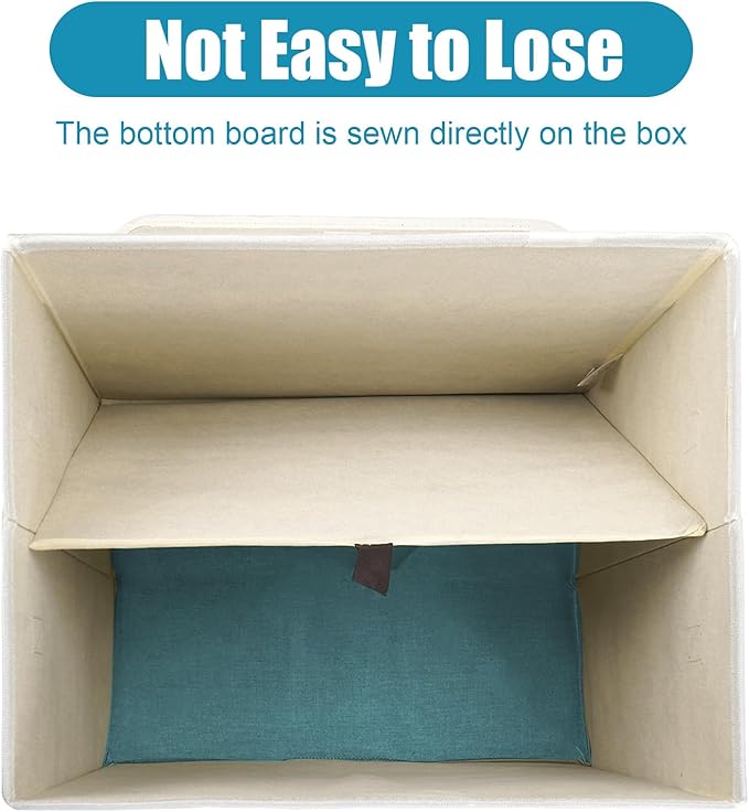 Large 17" 42 Quarts Collapsible Stackable Storage Bins with Lids [3-Pack] Foldable Fabric Linen Storage Boxes Cube