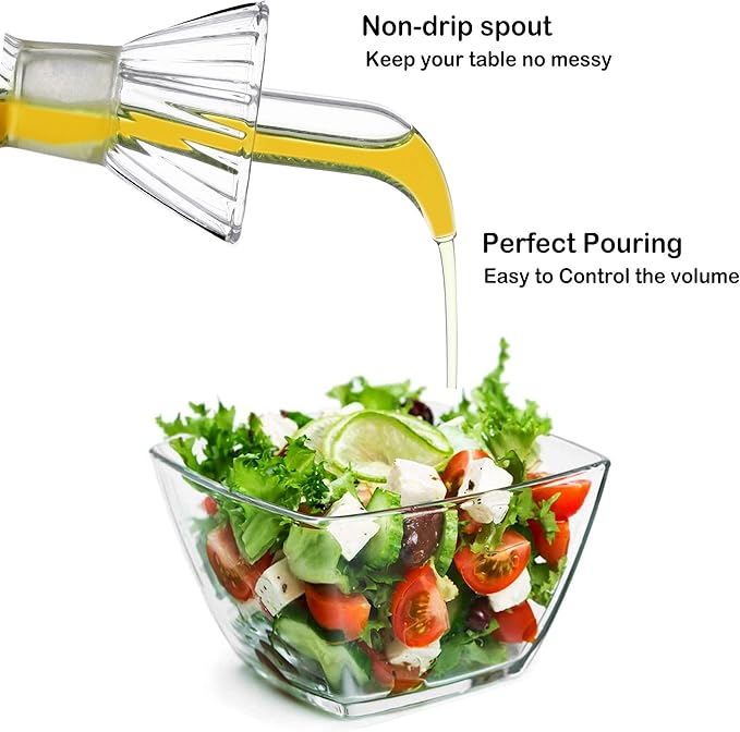 HAIZEEN 8oz/240ml Olive Oil Bottle Dispenser/Glass Cruet with DRIPLESS POUR SPOUT for Kitchen and BBQ