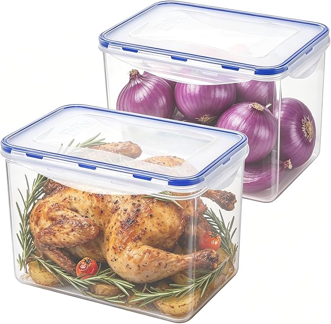 KIGI 143 OZ Large Food Storage Containers with Airtight Lids, BPA free Plastic, Leakproof, 4 Sided Locking Lid, 4 Piece Set, 17.7 Cup