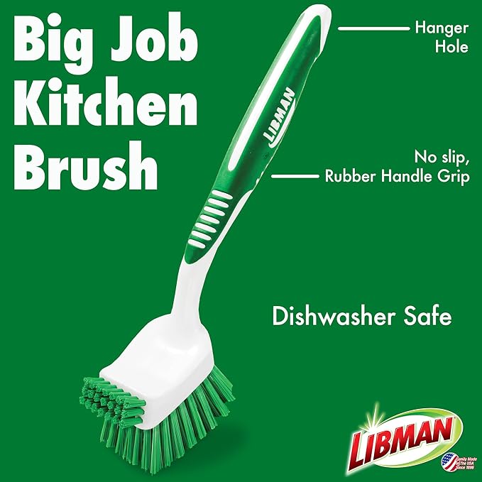 Libman Heavy Duty Scrub Brush Kit | Cleaning Brushes for Household Use | Tub Scrubber | Easy Grip Scrub Brush | Big Job Kitchen Brush | Dual Sided Tile & Grout Brush | 3 Different Brushes Included