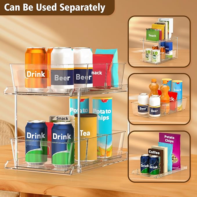 Pull-Out Home Organizers, 2 Tier Clear Bathroom Organizer with Dividers
