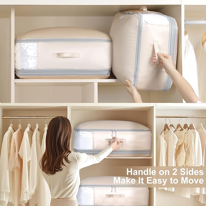 Comforter Storage Bag - Large Capacity Blanket Storage Bags 3-Layer Ultra Space Saving Self Compression Organizer