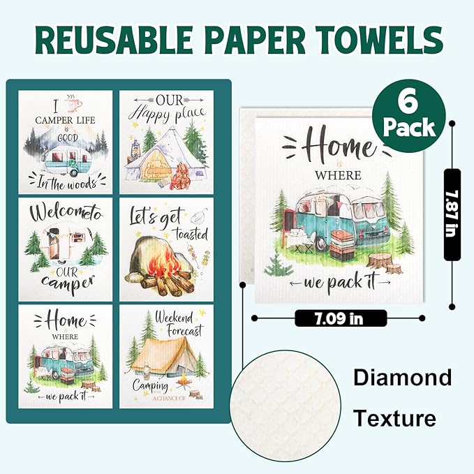 Lsnisni Swedish Dishcloths for Kitchen, 6 Pack Swedish Dish Cloths, Reusable Paper Towels, Washable Kitchen Cloth, Biodegradable, Super Absorbent, Quick Drying
