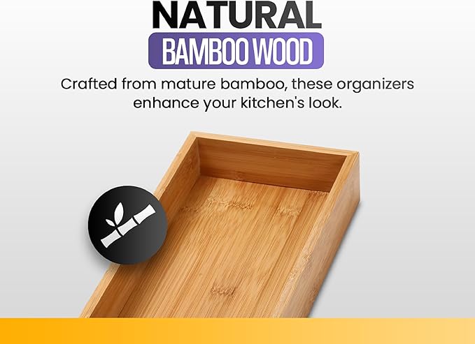 YBM HOME Pack of 12 & Kitchen Bamboo Drawer Organizer Box 14" Lx10 Wx2 H #319