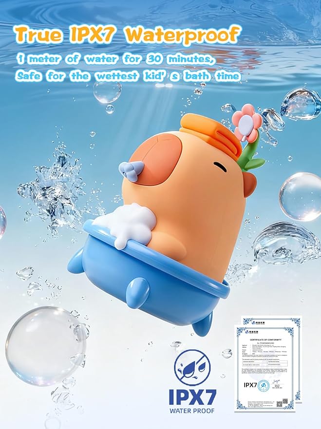 QANYI Capybara Silicone Touchless Soap Dispenser - Automatic Bubble Foam Machine for Kids, IPX7 Waterproof & Rechargeable, Fun Bath Toy to Encourage Child Hygiene from Hand Washing to Bath Time(Blue)