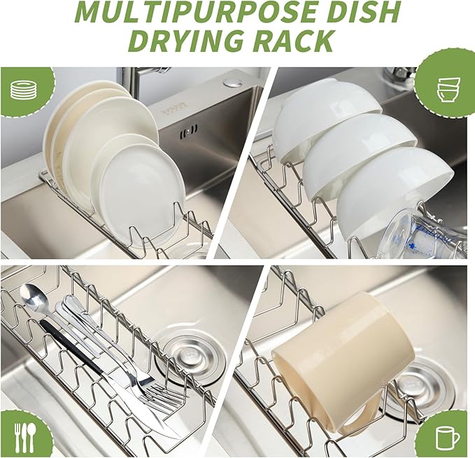 Space Saving Dish Drying Rack Small - Expandable Telescopic Over The Sink Drying Rack,304 Stainless Steel Dishrack for 13.58" - 21.65" Sinks. (Small)